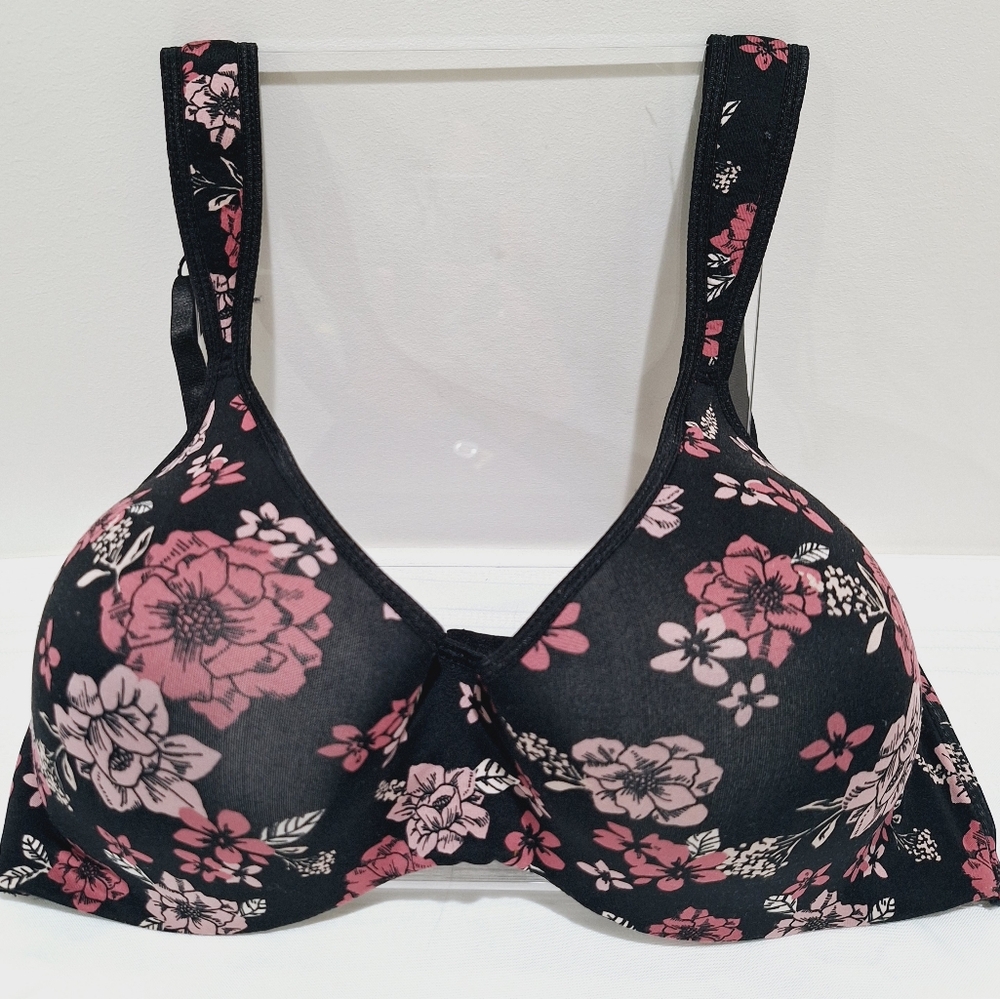 🤍FINAL💲Delta Burke floral print on black underwire bra adjustable strap *40DD